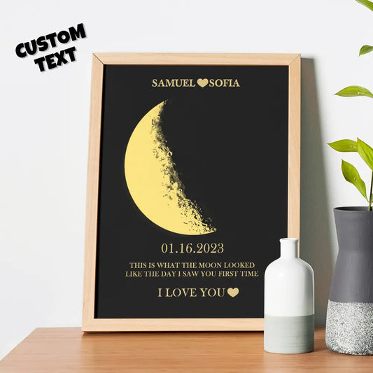 Custom Moon Phase & Names Frame – Personalised Wooden Lunar Art