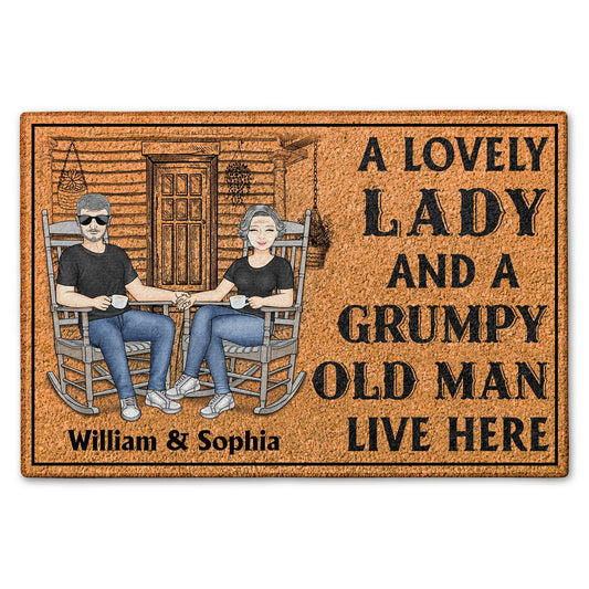 A Lovely Lady & A Grumpy Old Man Live Here – Personalised Couple Doormat