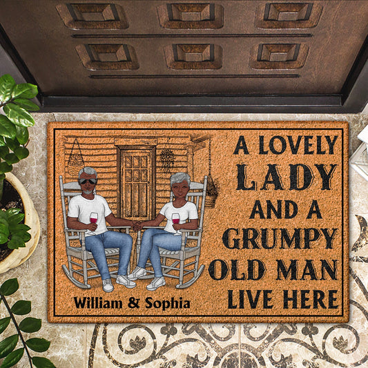 A Lovely Lady & A Grumpy Old Man Live Here – Personalised Couple Doormat