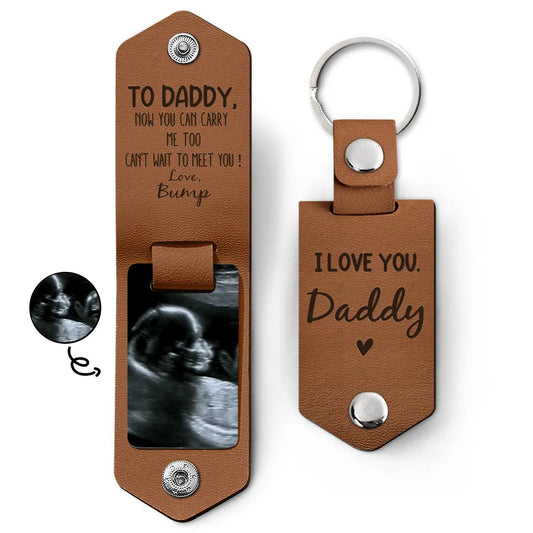 Now You Can Carry Me Too – Personalised Leather Photo Keychain for New Dads