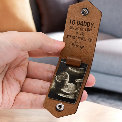 Now You Can Carry Me Too – Personalised Leather Photo Keychain for New Dads