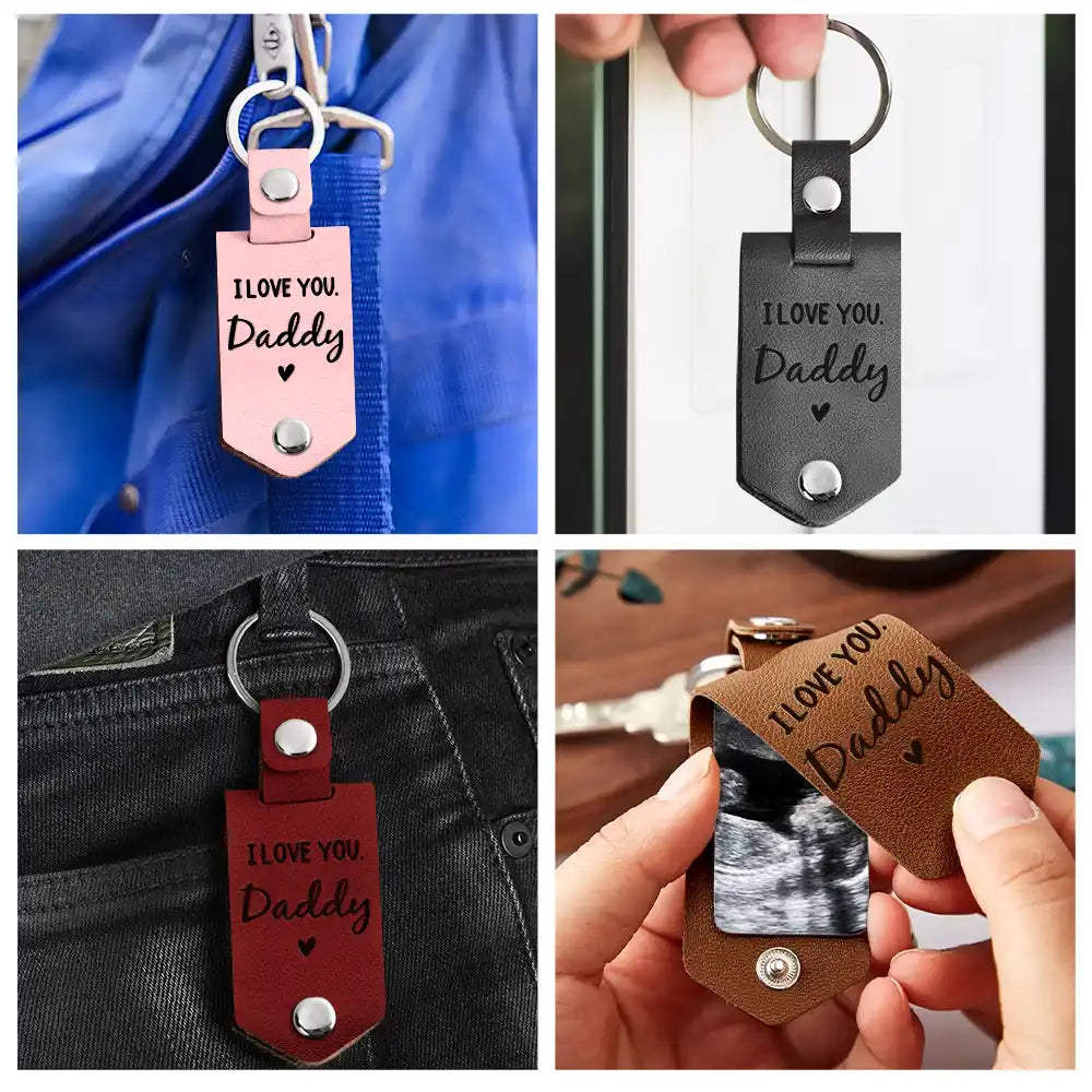 Now You Can Carry Me Too – Personalised Leather Photo Keychain for New Dads