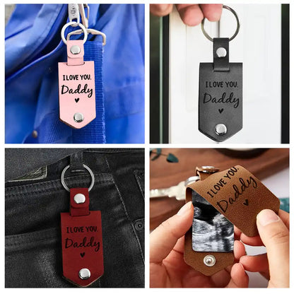 Now You Can Carry Me Too – Personalised Leather Photo Keychain for New Dads