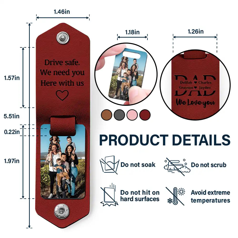 Drive Safe Personalised Leather Photo Keychain – Gift for Dad or Husband